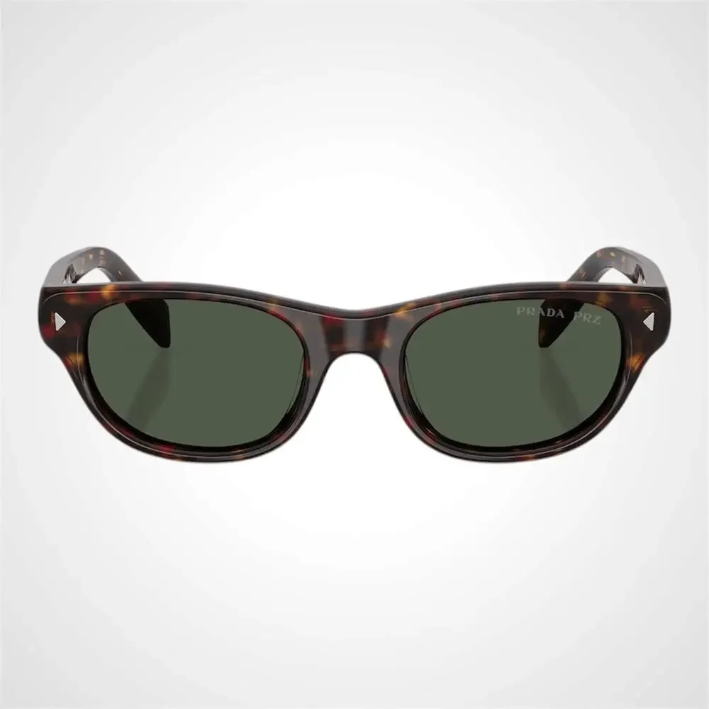 New PRADA Sunglasses Brown Havana Polarized Logo Cat Eye Square Grey Lens 50mm - Picture 2 of 6